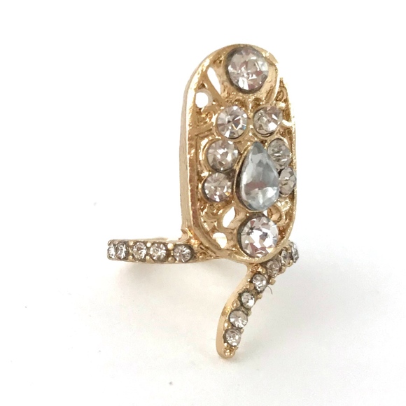 Gold Midi Ring with Rhinestone plate - Picture 3 of 6